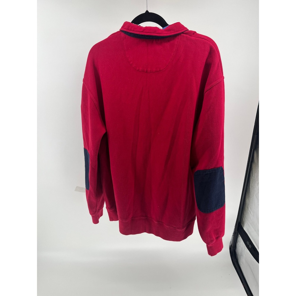 ORVIS Red Rugby Sweatshirt Men's Size XL International Flag Collar Patch Elbows - Picture 3 of 8